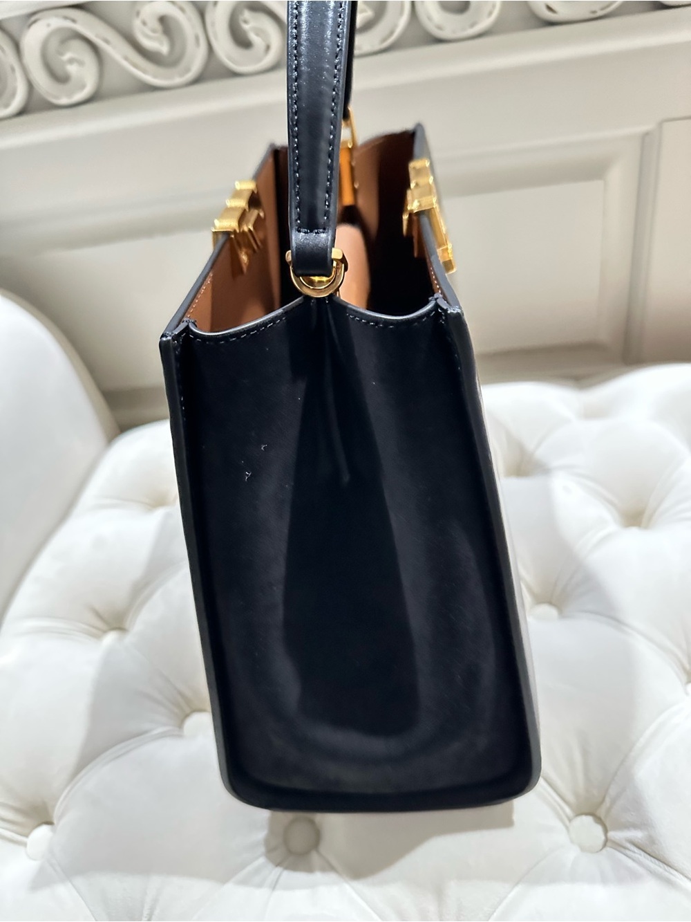 Tory Burch Black Leather Top-Handle Satchel with Gold Hardware - Picture 4 of 10